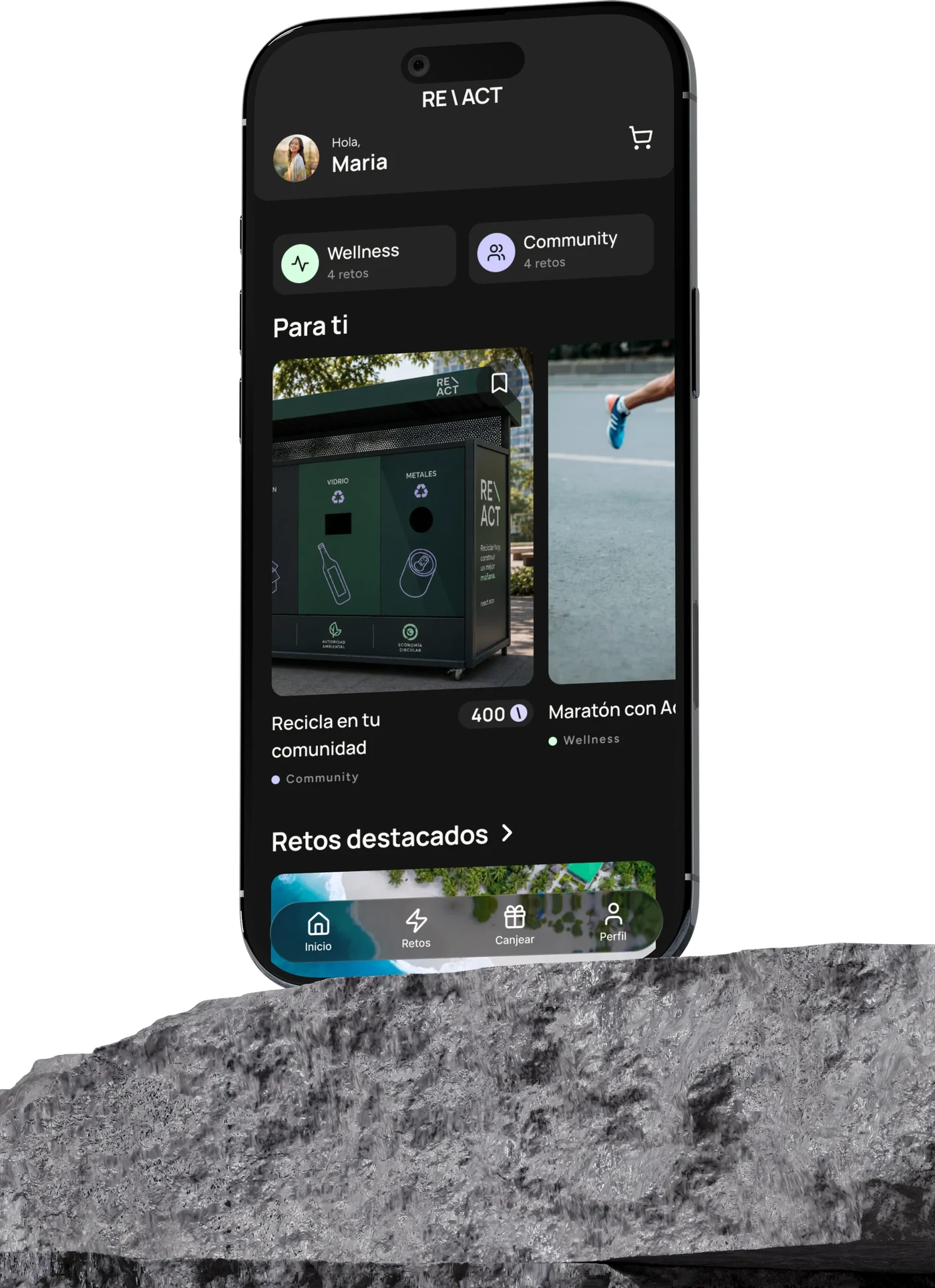 Vista de la aplicación REACT en un teléfono